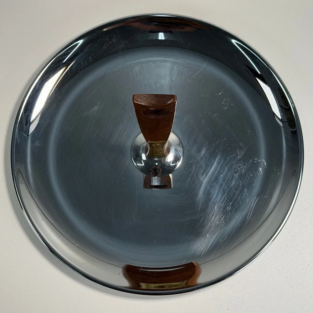 Vintage Kromex Serving Dish Tray MCM Cosmic Wood Brass Chrome‎ Silver Dinnerware